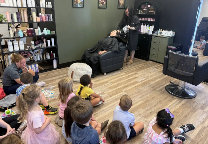 Students learning at Live to Dye Salon